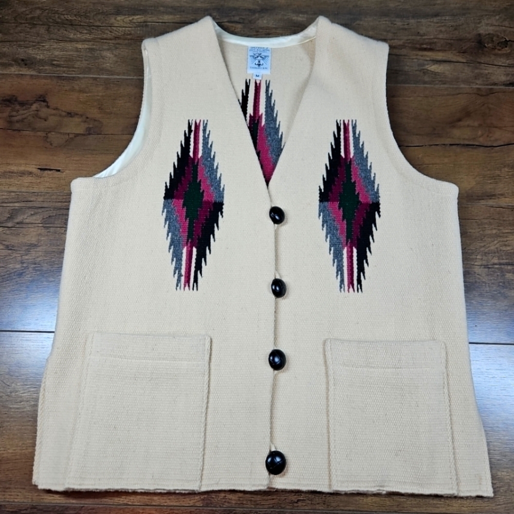 Vintage Ortega’s Chimayo Vest Wool Handwoven Pocketed Size M